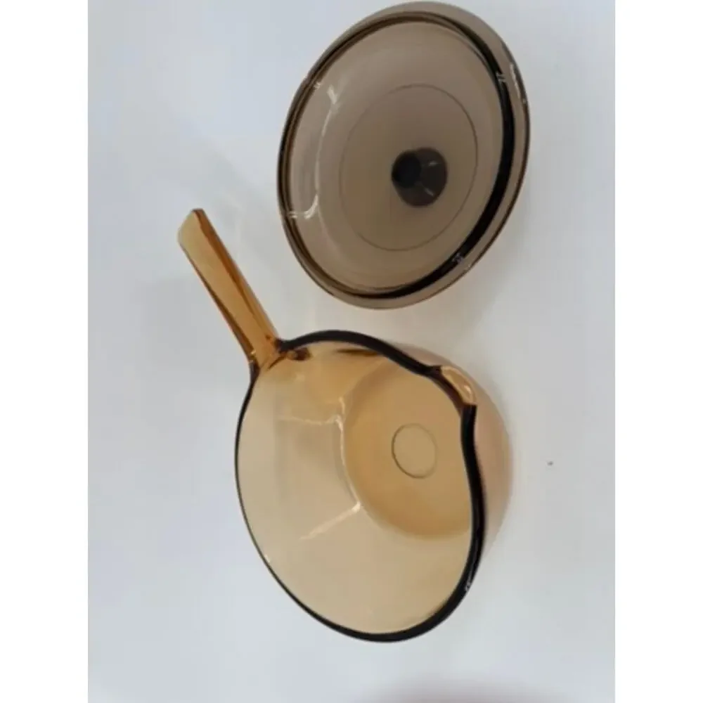 Corning Visions 1L Amber Glass Saucepan V-1-C Lid USA Vintage Pyroceram 1 Quart